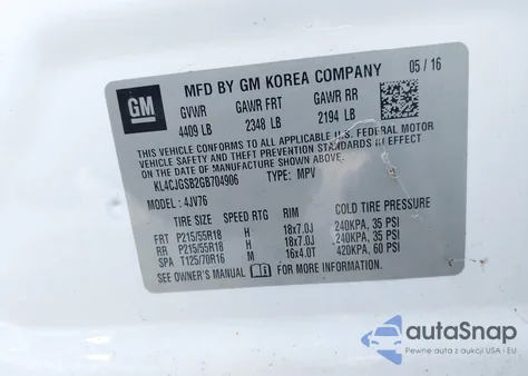 2016 Buick Encore Leather from USA, damaged, VIN KL4CJGSB2GB704906